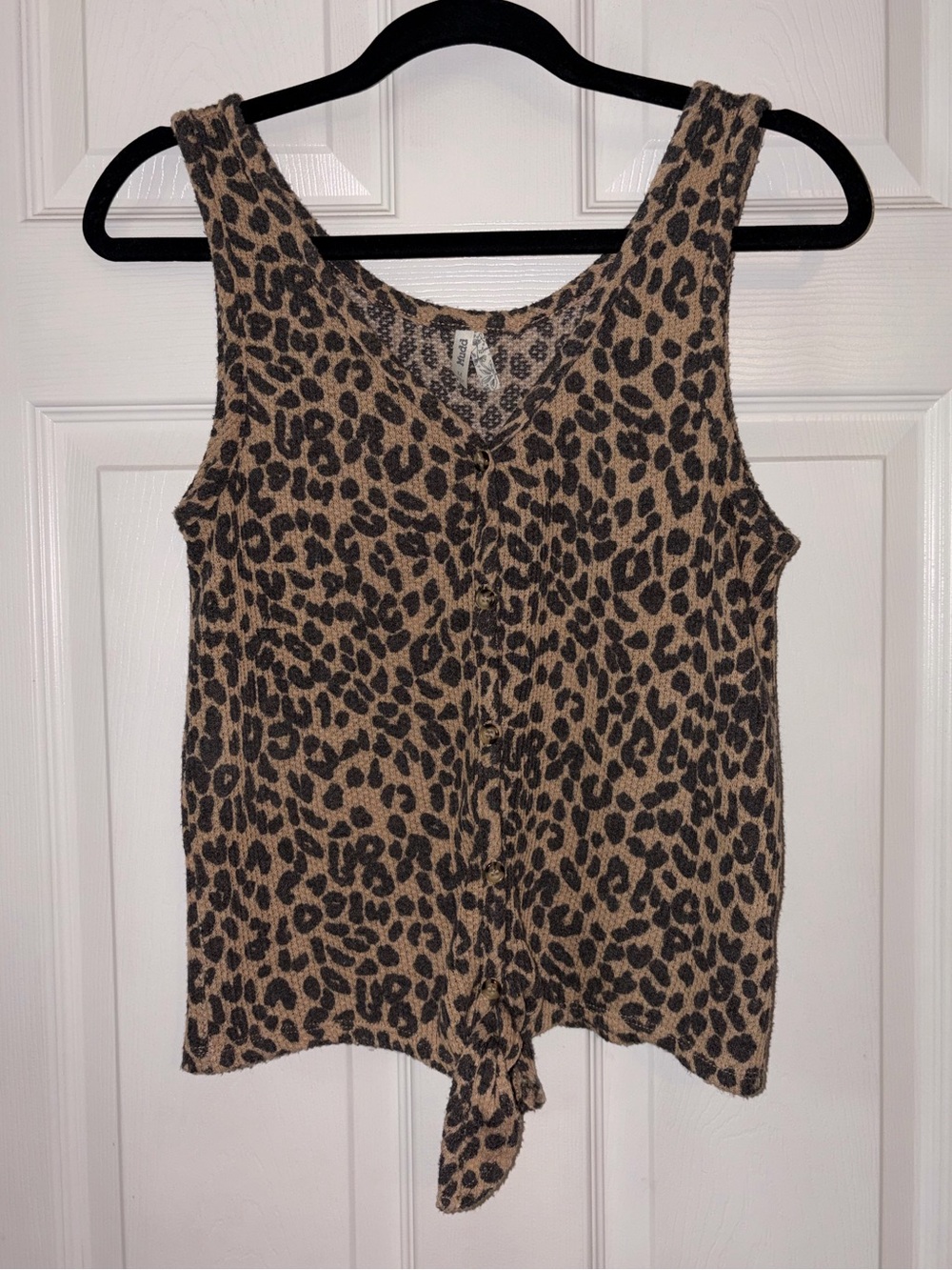 Mudd Leopard Print Tie-Front Tank Top - Brown/Black